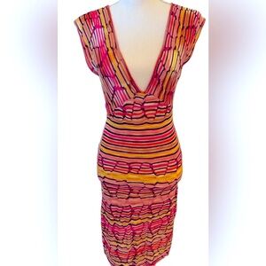 Missoni plunging V-neck * Sleeveless Knit Sheath * Multicolored  Like New * 2